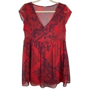 Urban Outfitters Ecote Women XS Red Paisley Babydoll Mini Dress Y2K Fairy Grunge
